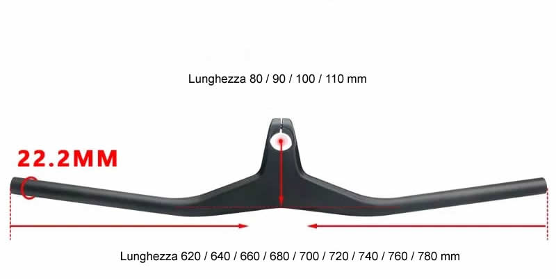 MANUBRIO INTEGRATO MTB IN CARBONIO 3K 800x90 mm incl. -17°